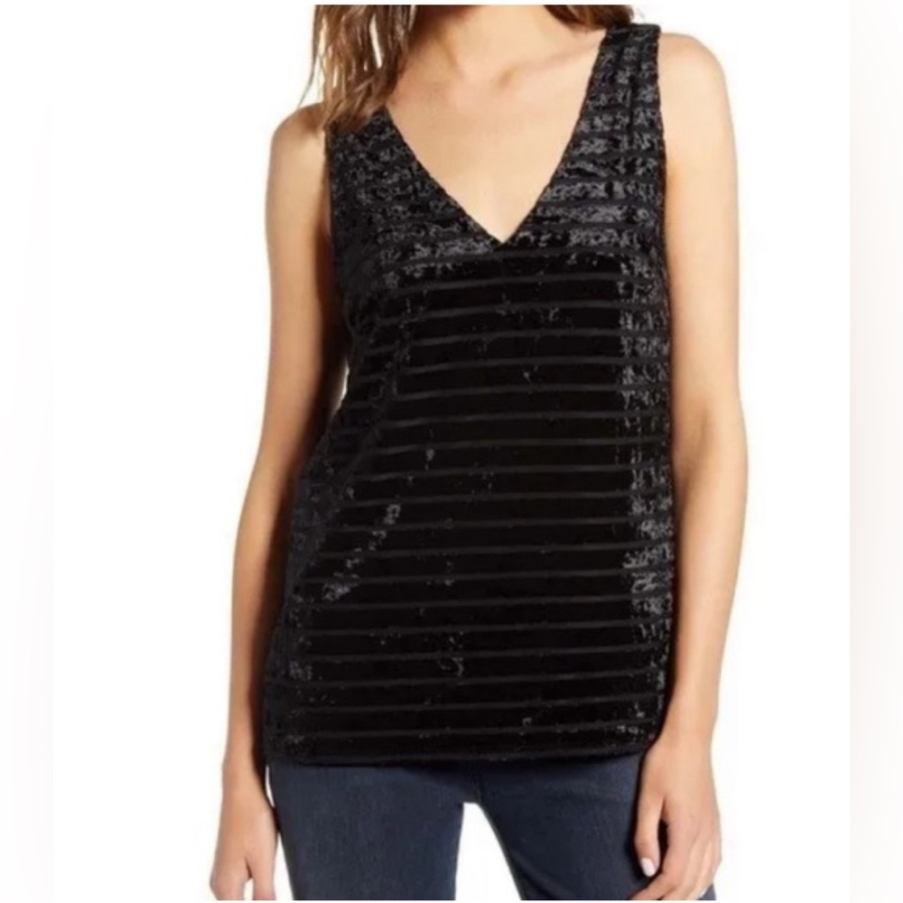 Chelsea28 Sleeveless Velvet‎  V-Neck Tank Blouse